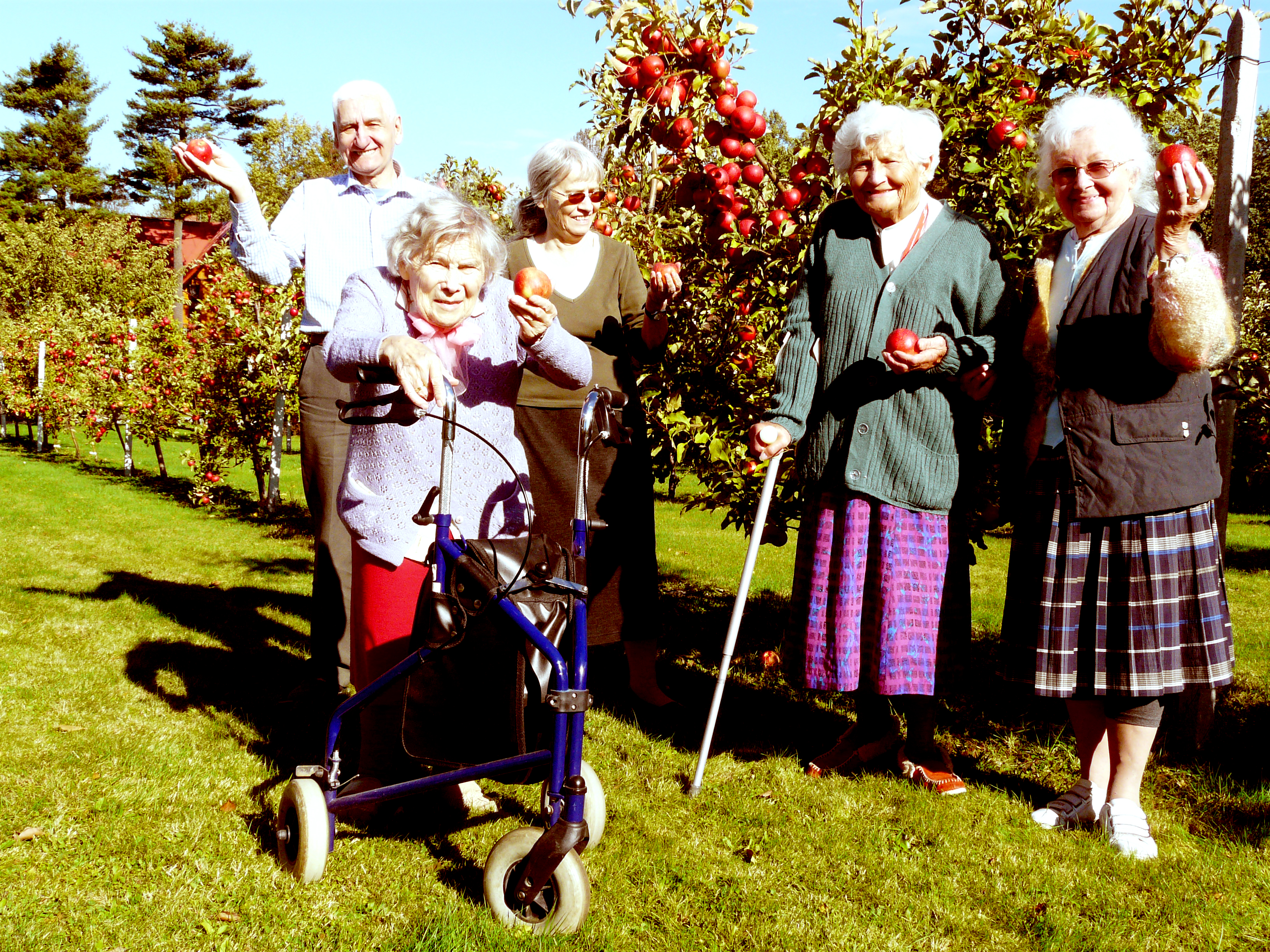 Grupa mieszkańców w sadzie